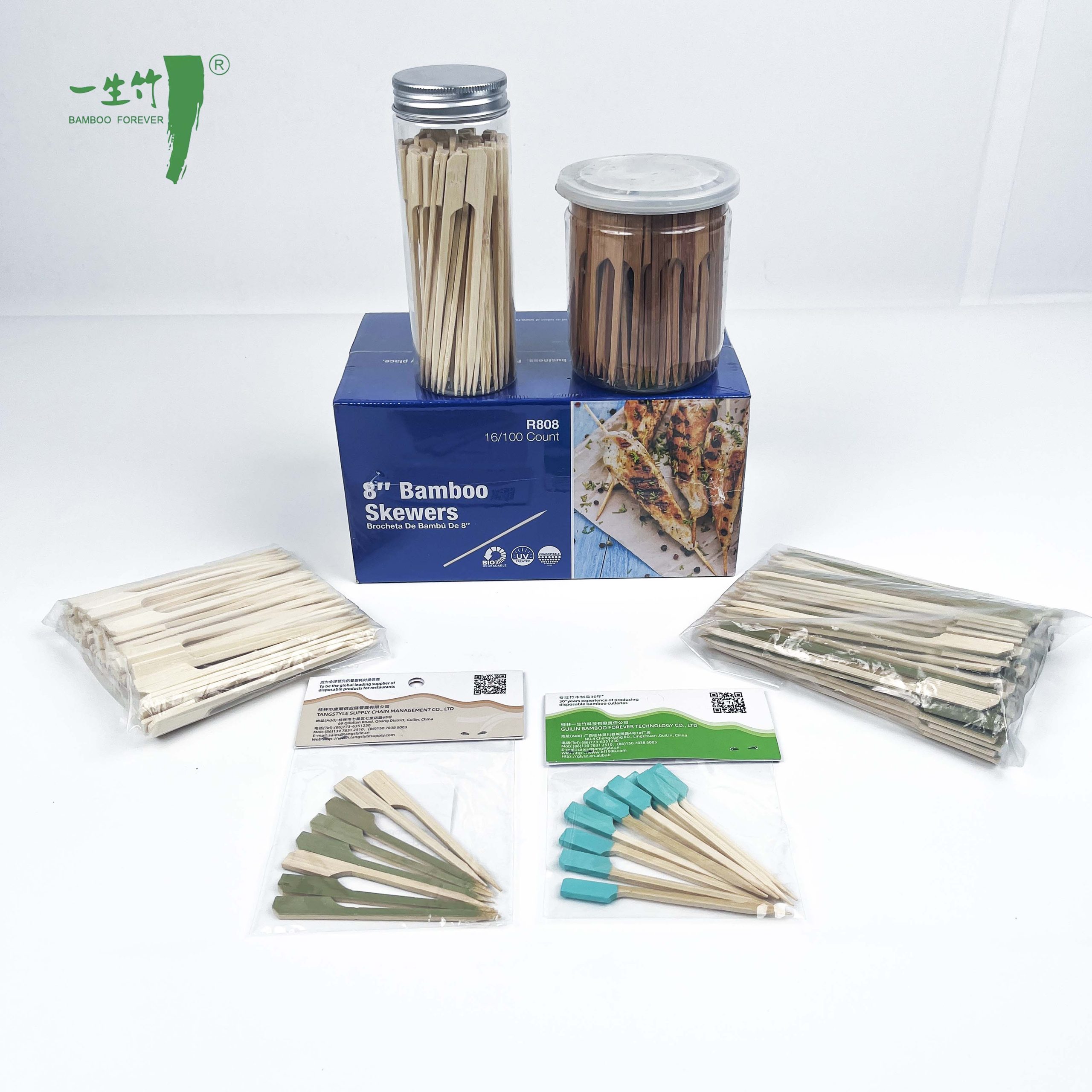 أسياخ شواء عالية الجودة من الخيزران الطبيعي على شكل مسدس تيبو مع تغليف مخصص